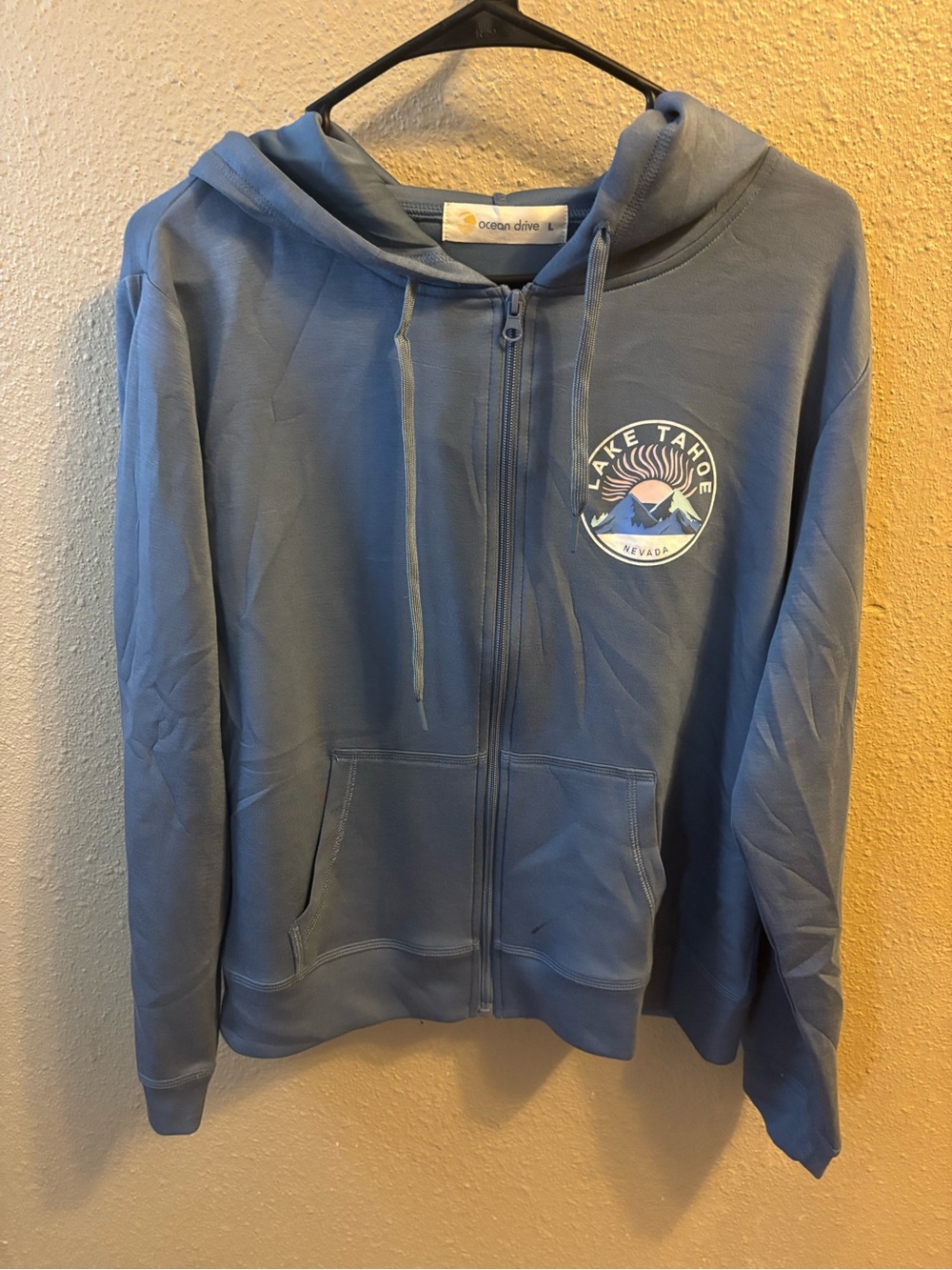 Lake Tahoe Ocean Drive Lightweight Blue Zip Hoodie -